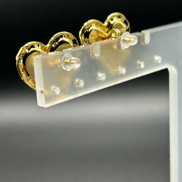 Gold Heart Earrings with Pearl Center – Classic Studs - Picture 2 of 4